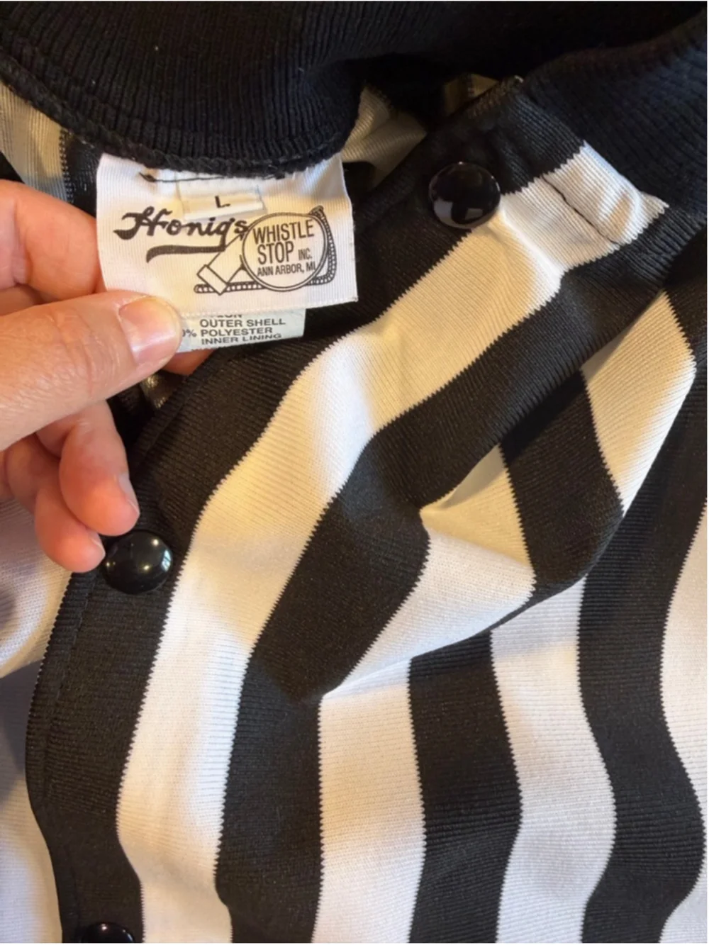 Honig's Referee Jacket Black White Striped Snap Button Closure large up Pockets